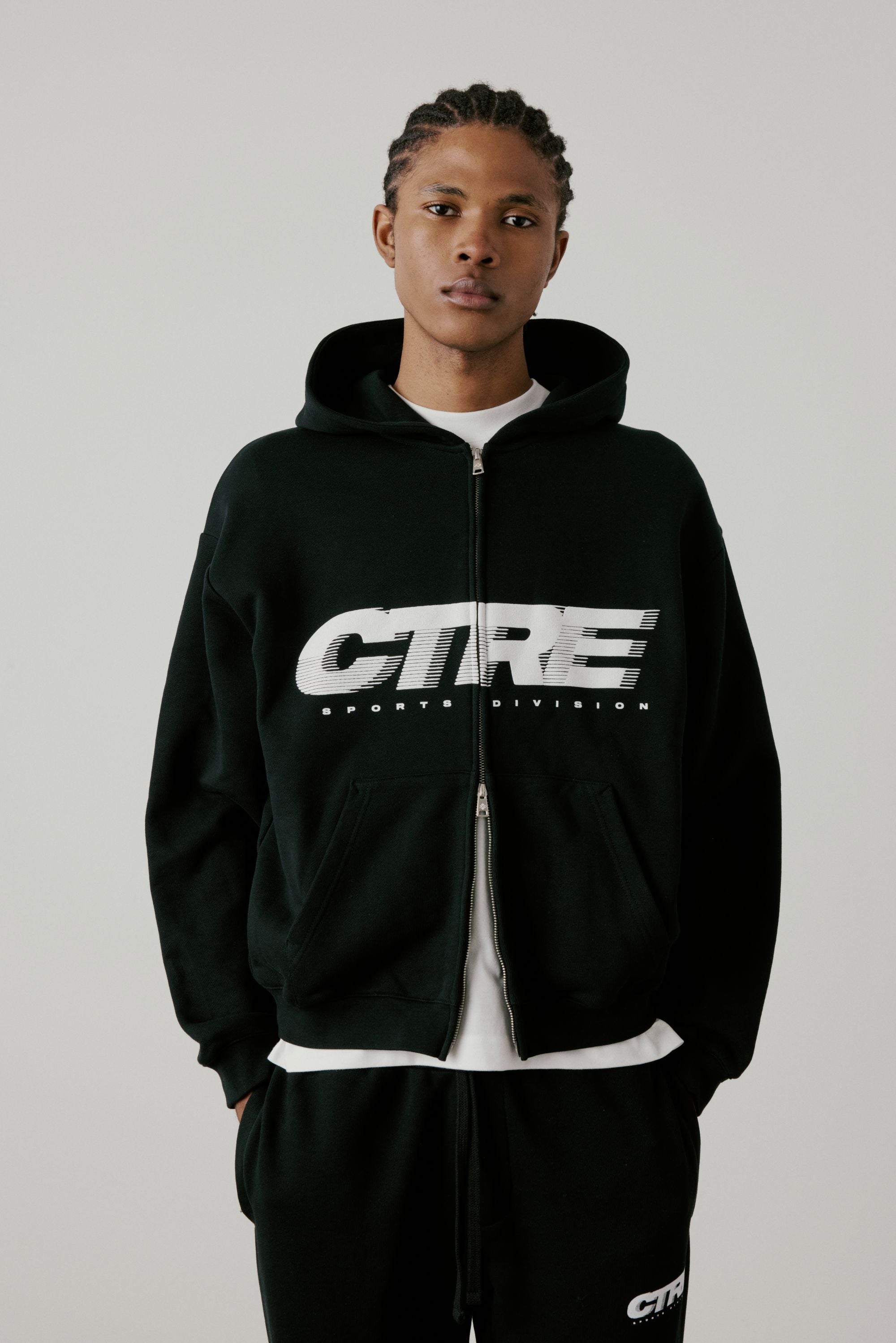 RETRO SPORT CTRE GRAPHIC ZIP THROUGH HOODIE - BLACK