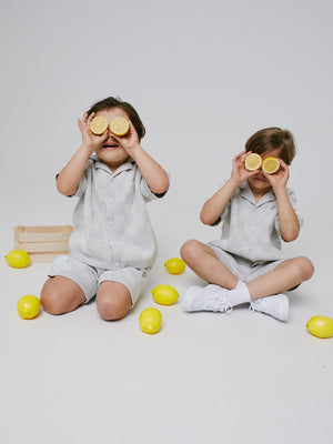KIDS KNITTED CHECKERBOARD SHORTS - GREY