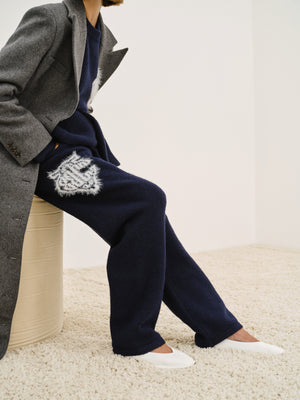 MONOGRAM FLUFFY KNIT JOGGERS - NAVY