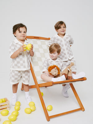 KIDS KNITTED CHECKERBOARD SHORTS - OFF WHITE