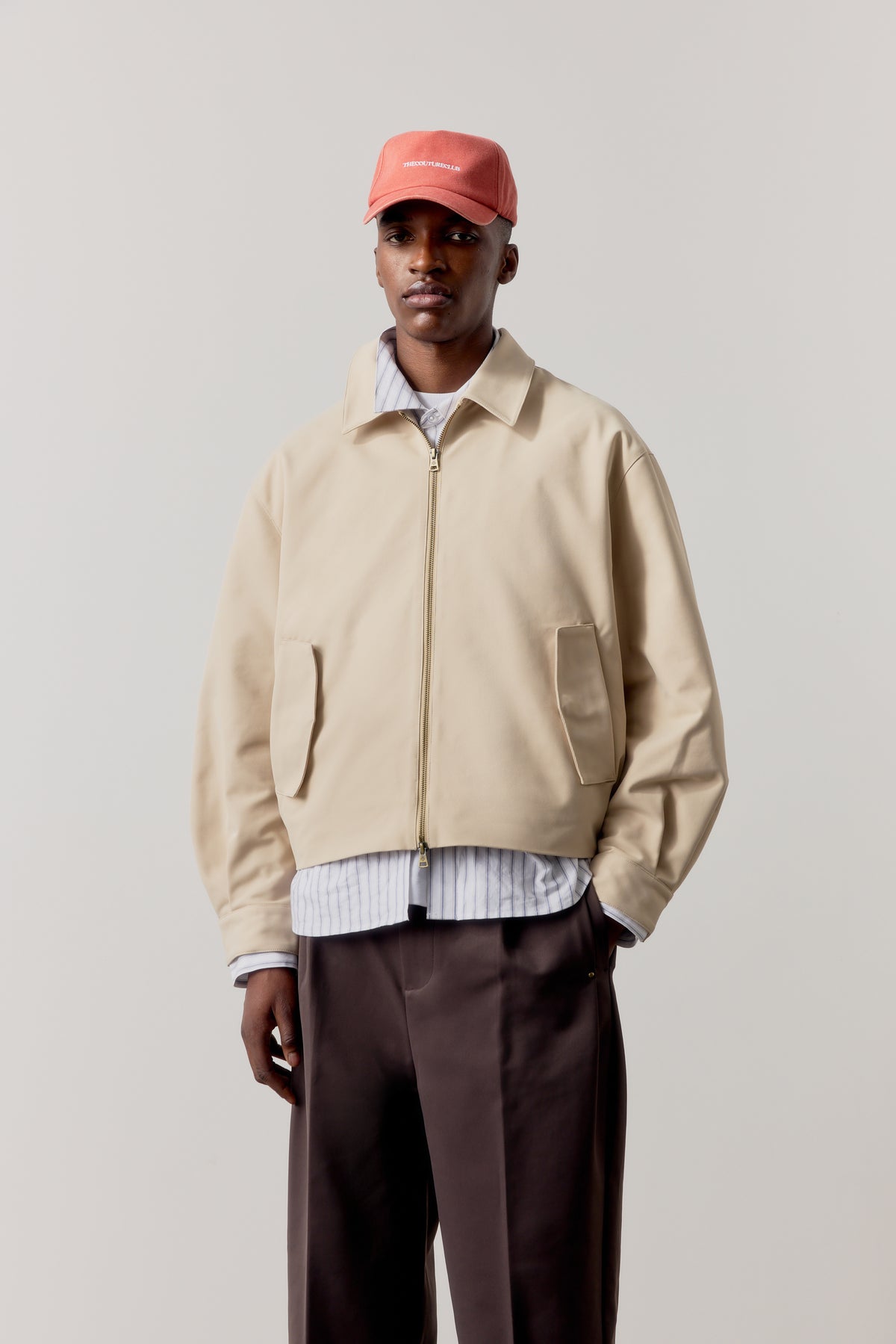 RUCHED HARRINGTON JACKET - BEIGE