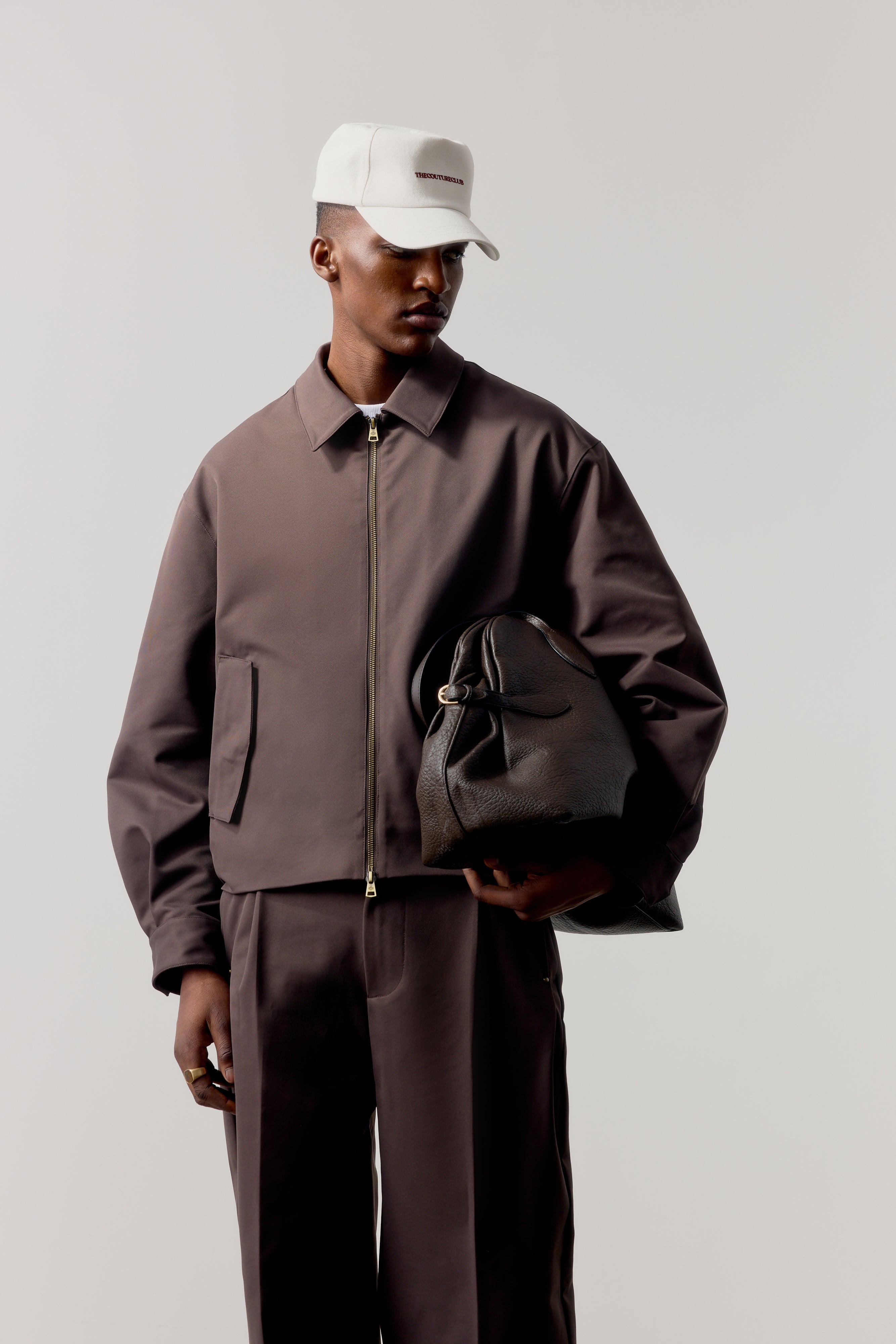 RUCHED HARRINGTON JACKET - BROWN