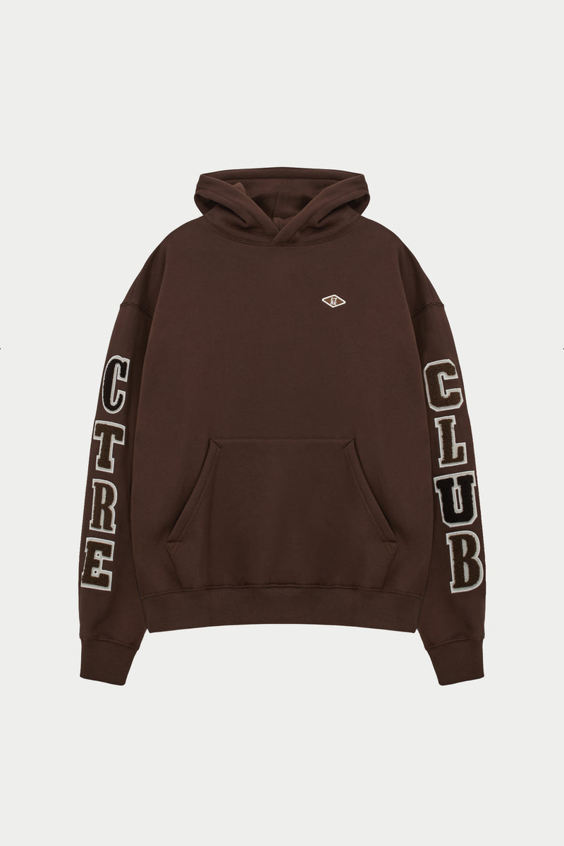 MULTIBADGE CHENILLE RELAXED HOODIE BROWN – The Couture Club