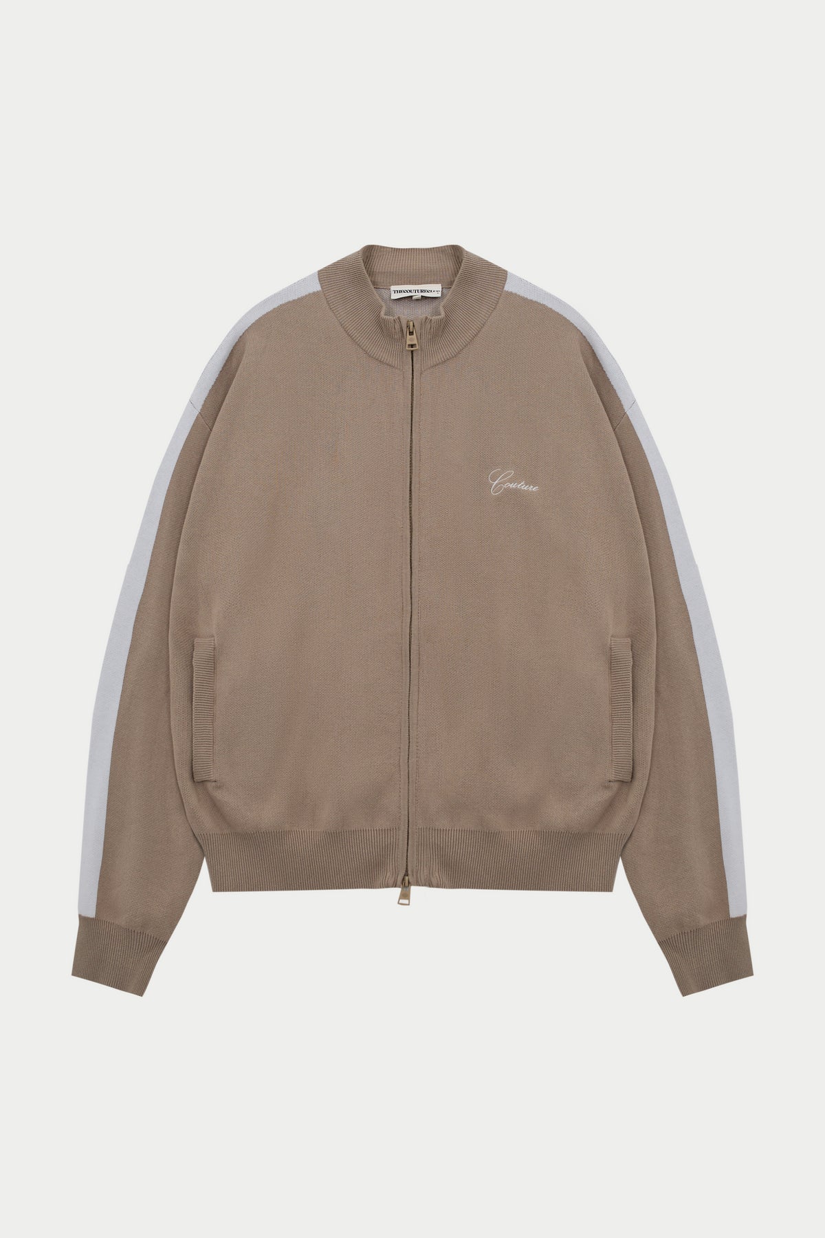 SIDE STRIPE KNITTED TRACK JACKET - BEIGE