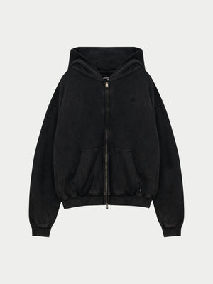 LAUNDERED CLASSICS ZIP THROUGH HOODIE - CHARCOAL