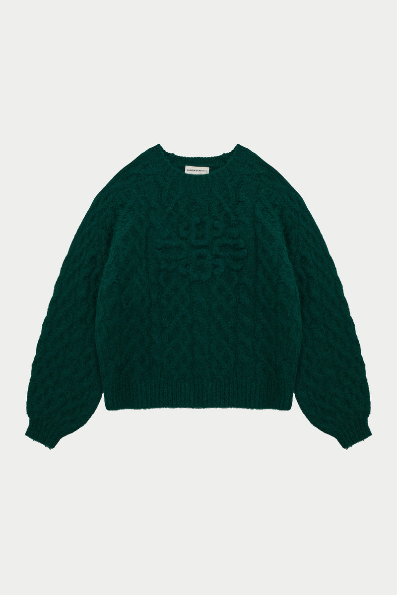 FLUFFY CABLE KNIT EMBLEM JUMPER FOREST GREEN – The Couture Club