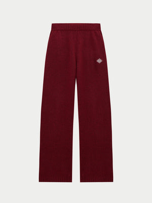 FLUFFY KNIT EMBLEM EMBROIDERED JOGGER - BURGUNDY