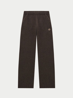 FLUFFY KNIT EMBLEM EMBROIDERED JOGGER - BROWN