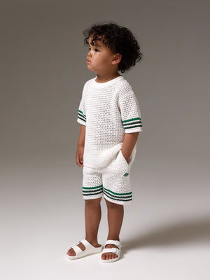 KIDS STRIPE CROCHET KNIT SHORTS - WHITE