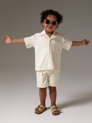 KIDS RIBBED SHORTS - STONE