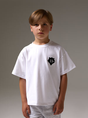 JUNIOR MONOGRAM EMBLEM APPLIQUE T-SHIRT - WHITE