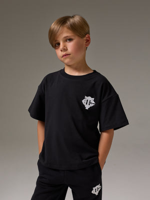 JUNIOR MONOGRAM EMBLEM APPLIQUE T-SHIRT - BLACK