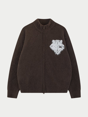 MONOGRAM FLUFFY KNIT ZIP THROUGH - BROWN