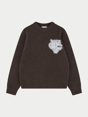 MONOGRAM FLUFFY KNIT CREW - BROWN