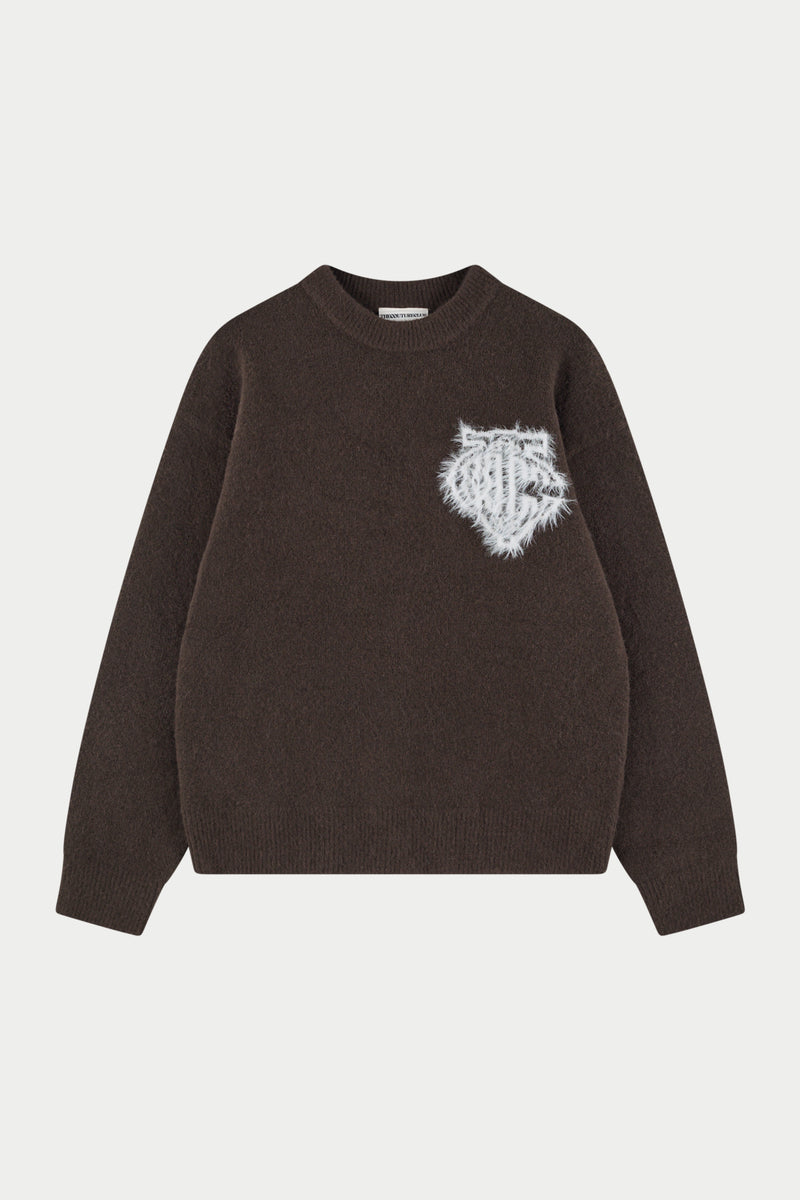 MONOGRAM FLUFFY KNIT CREW - BROWN