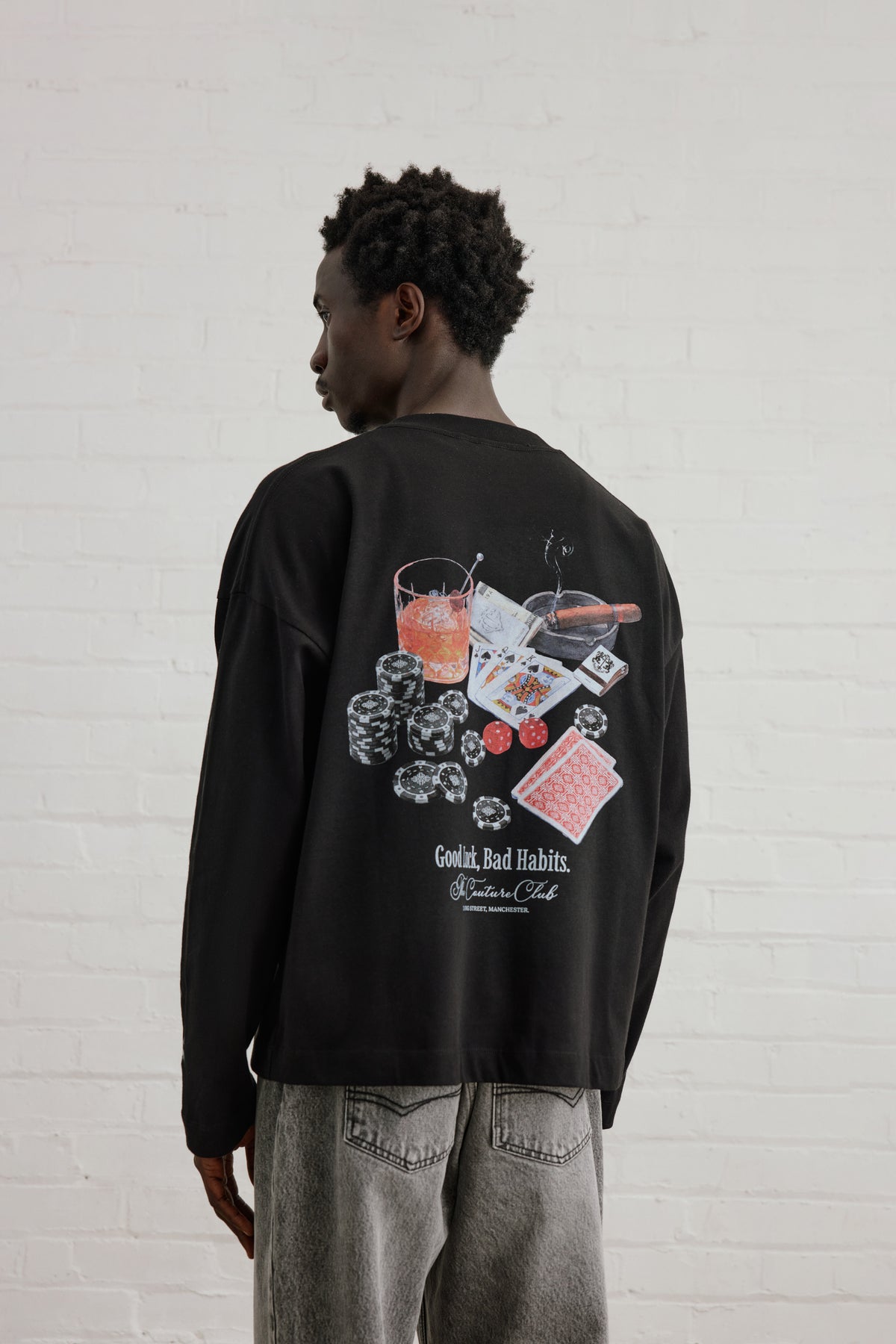 BAD HABITS GRAPHIC LONG SLEEVE T-SHIRT - BLACK