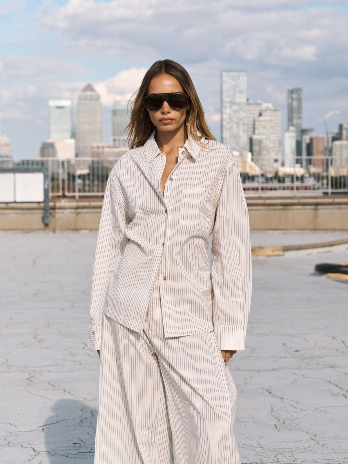 STRIPE TIE BACK EMBLEM SHIRT - OFF WHITE
