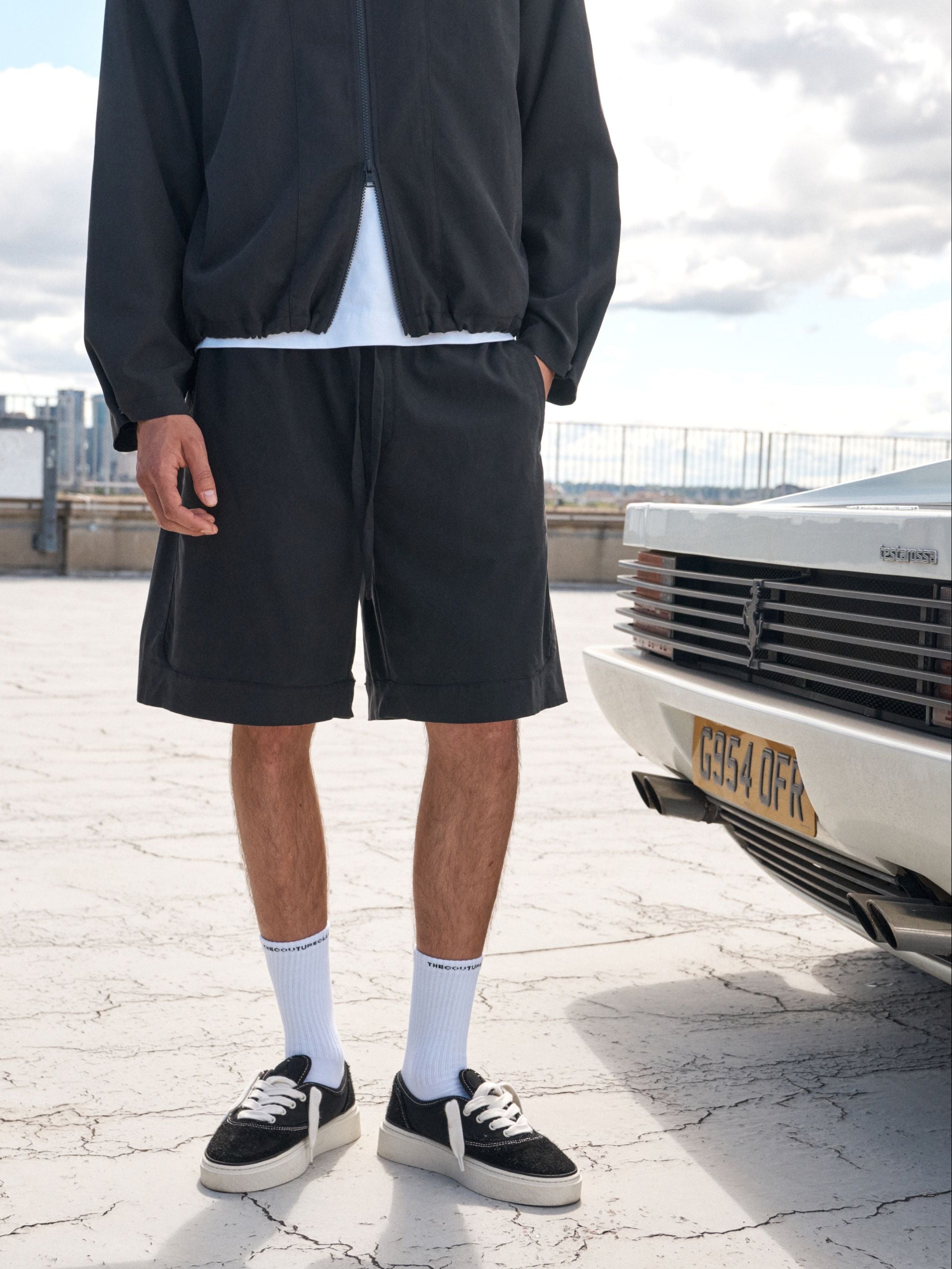 CUPRO PANELLED SHORTS - BLACK