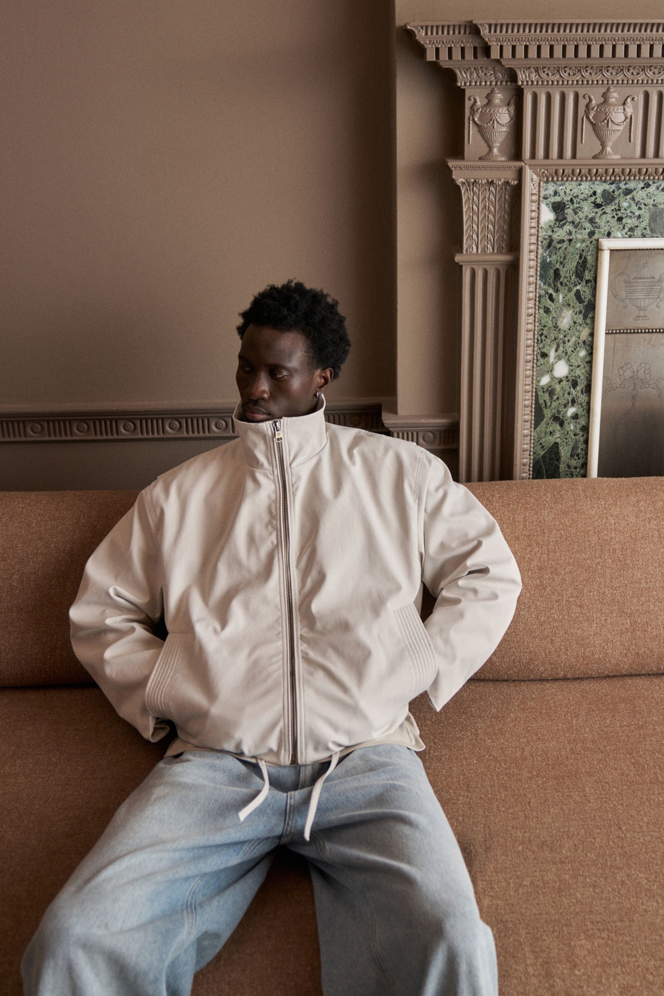 FUNNEL NECK HARRINGTON JACKET - STONE