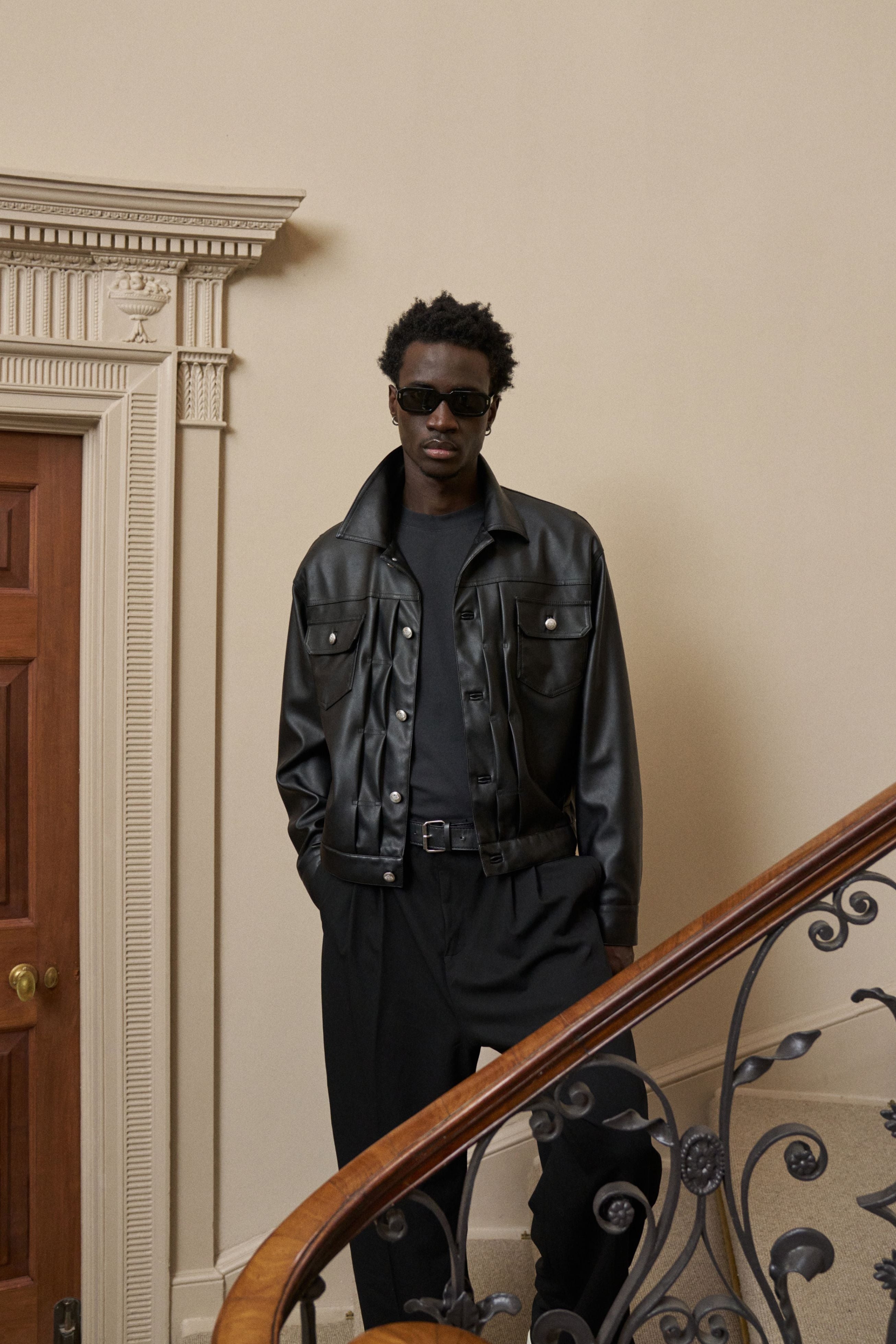 FAUX LEATHER TRUCKER JACKET - BLACK