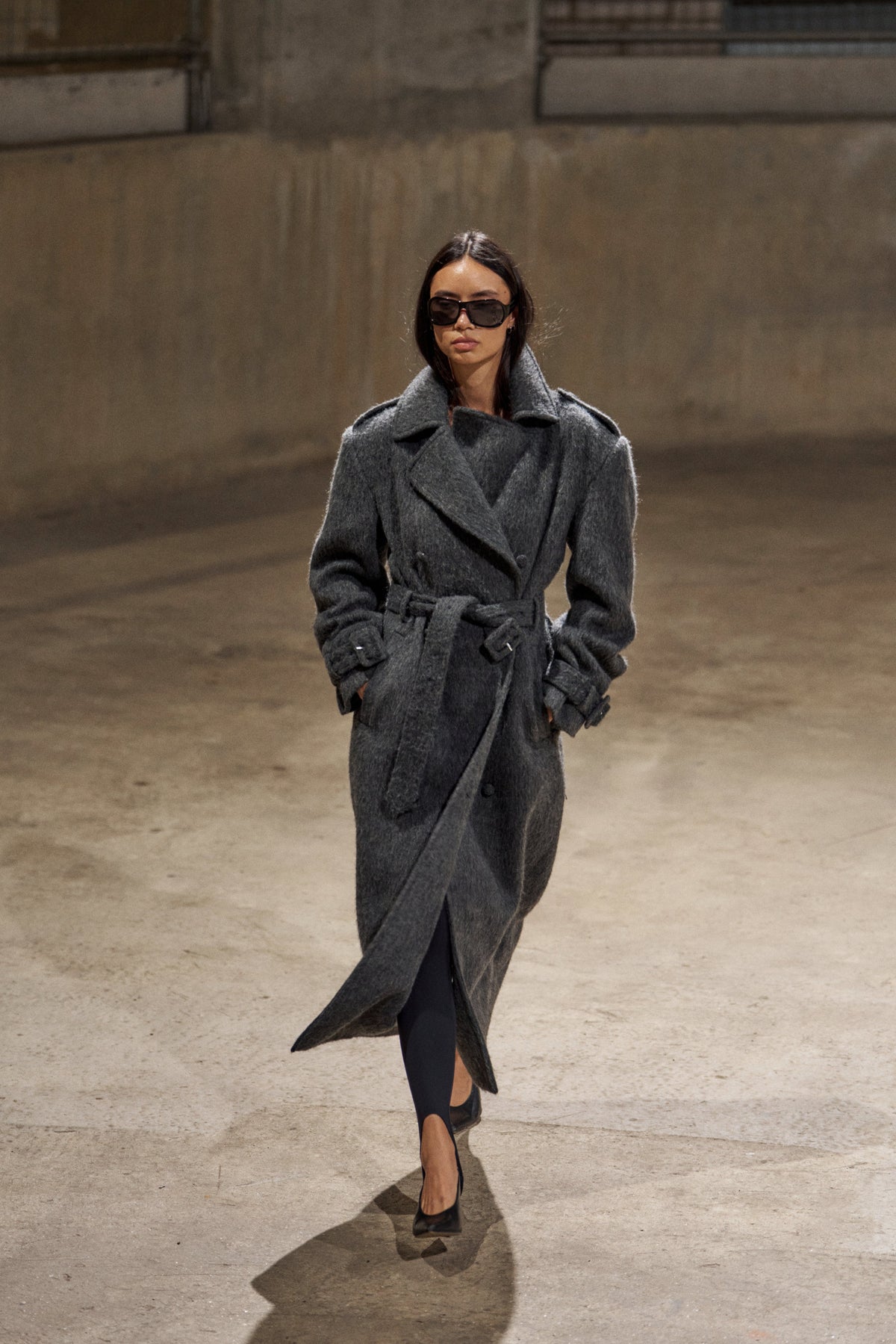BRUSHED WOOL OVERSIZED MAXI COAT - CHARCOAL