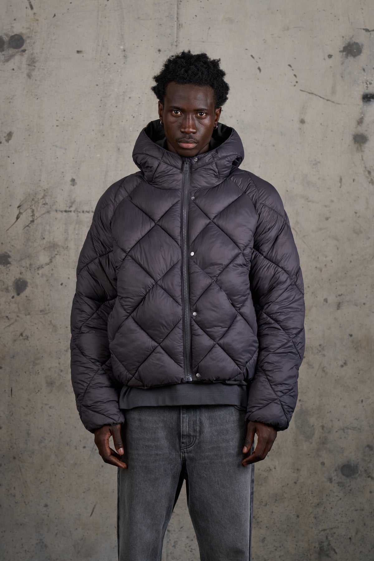 REVERSIBLE PUFFER COAT - CHARCOAL