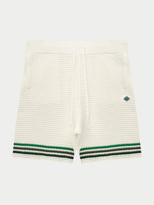 STRIPE CROCHET KNIT SHORTS - WHITE