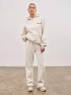 COUTURE SCRIPT PUFF SLEEVE HOODIE - OFF WHITE