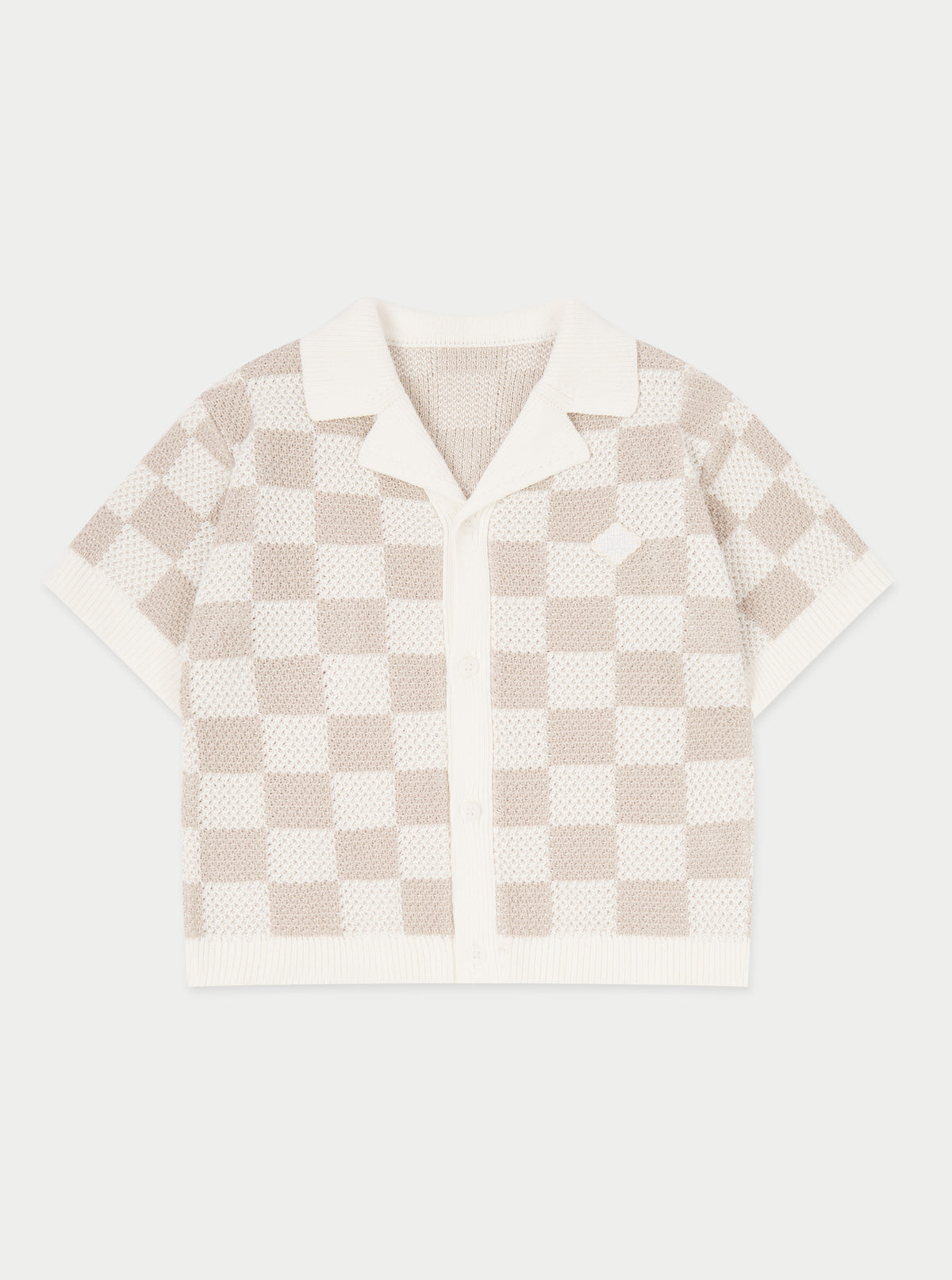 KIDS KNITTED CHECKERBOARD SHIRT - OFF WHITE