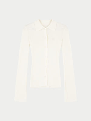 RIBBED KNITTED LONG SLEEVE TOP - OFF WHITE