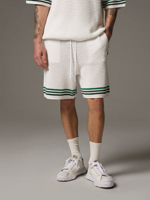 STRIPE CROCHET KNIT SHORTS - WHITE