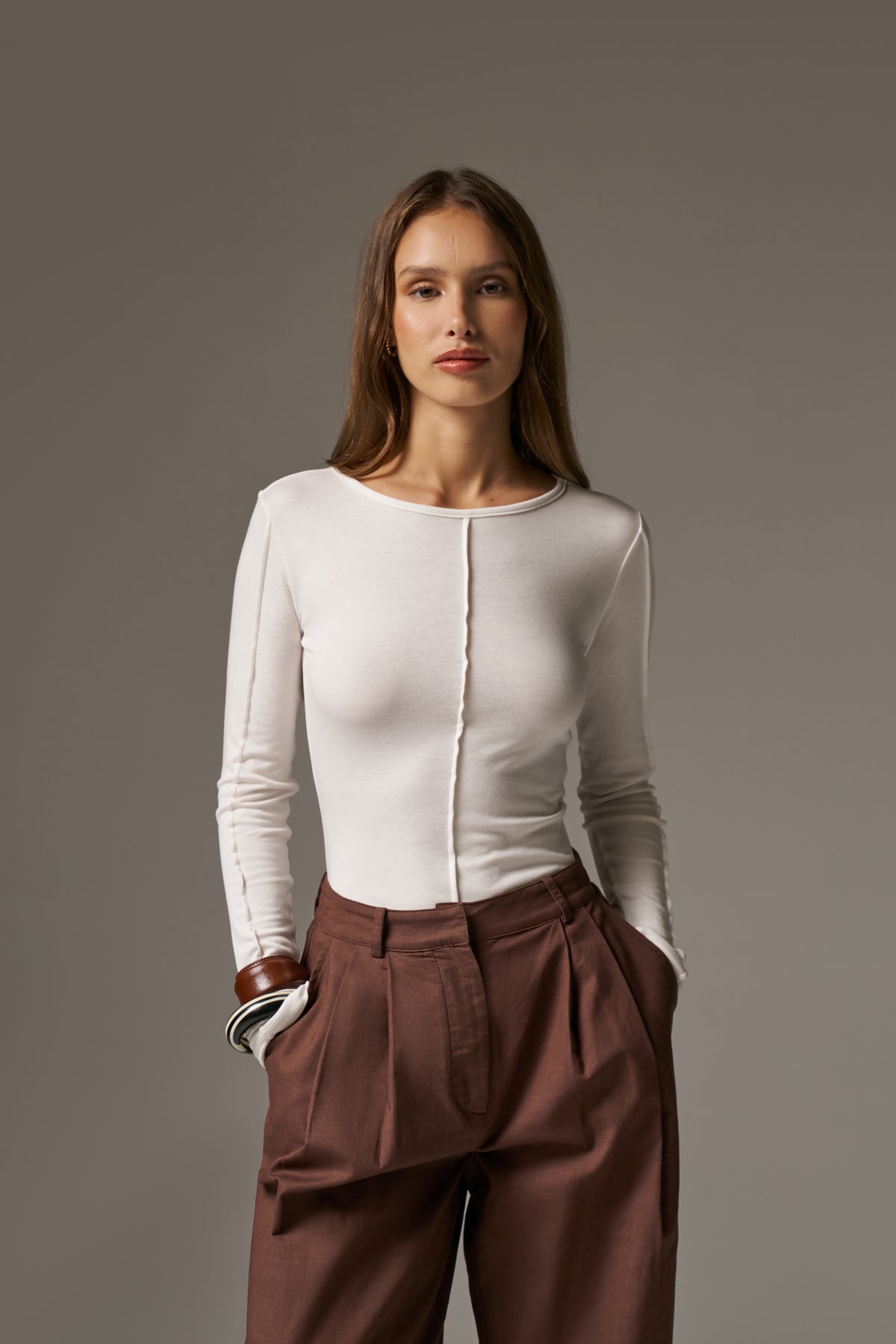 LONG SLEEVE SLUB TOP - WHITE