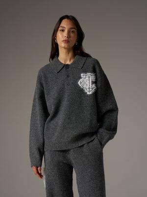 MONOGRAM FLUFFY KNIT POLO - CHARCOAL