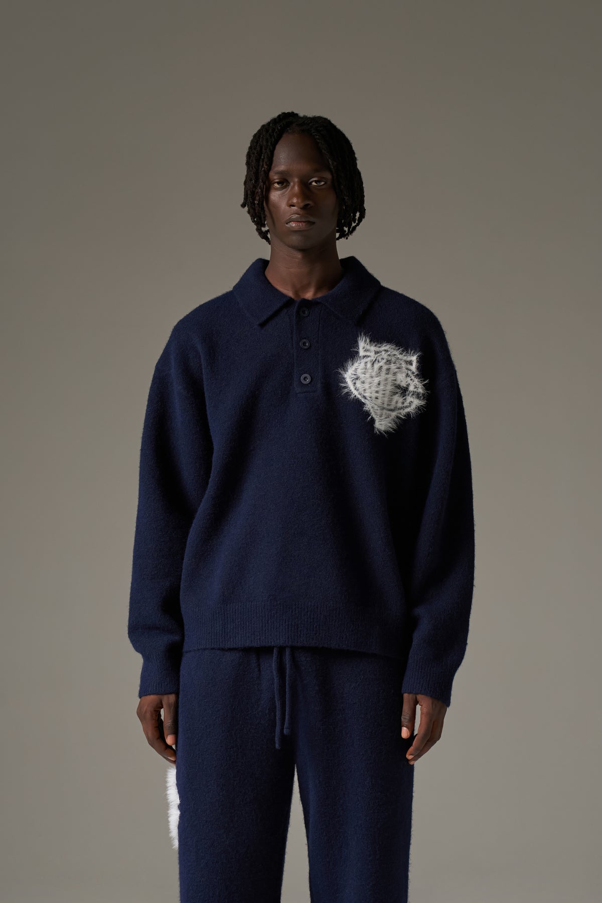 MONOGRAM FLUFFY KNIT POLO - NAVY