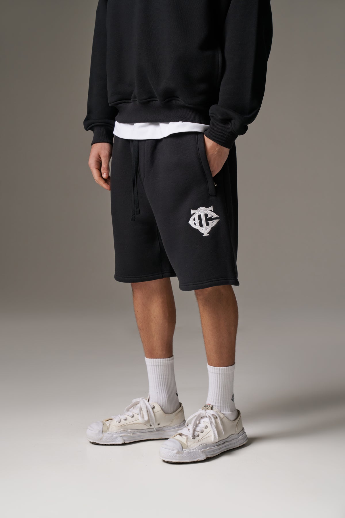 HEAVYWEIGHT MONOGRAM SHORTS - BLACK