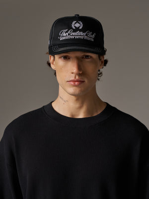 CONTRAST STITCH LAUREL EMBROIDERY CAP - BLACK