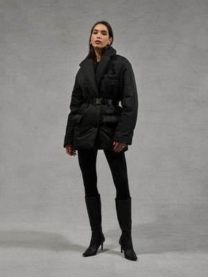 NYLON PADDED BLAZER COAT - BLACK