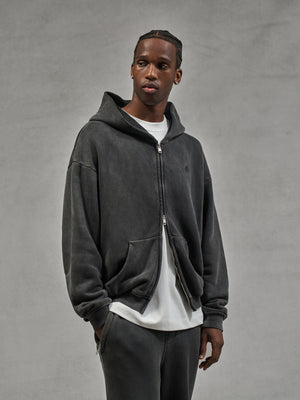 LAUNDERED CLASSICS ZIP THROUGH HOODIE - CHARCOAL