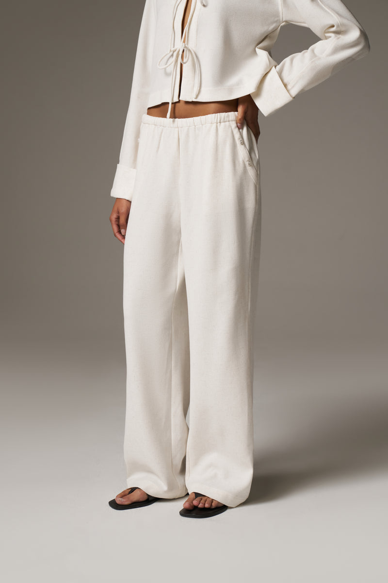 16327 Beige Button Detail Trousers