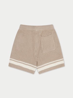 KIDS CROCHET KNITTED CONTRAST STRIPE SHORTS - BROWN