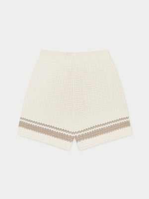 KIDS CROCHET KNITTED CONTRAST STRIPE SHORTS - OFF WHITE