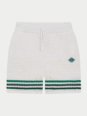JUNIOR STRIPE CROCHET KNIT SHORTS - WHITE