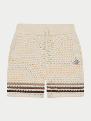 JUNIOR STRIPE CROCHET KNIT SHORTS - OFF WHITE