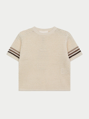 JUNIOR STRIPE CROCHET KNIT T-SHIRT - OFF WHITE