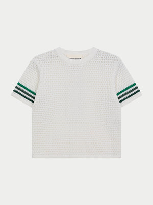 KIDS STRIPE CROCHET KNIT T-SHIRT - WHITE