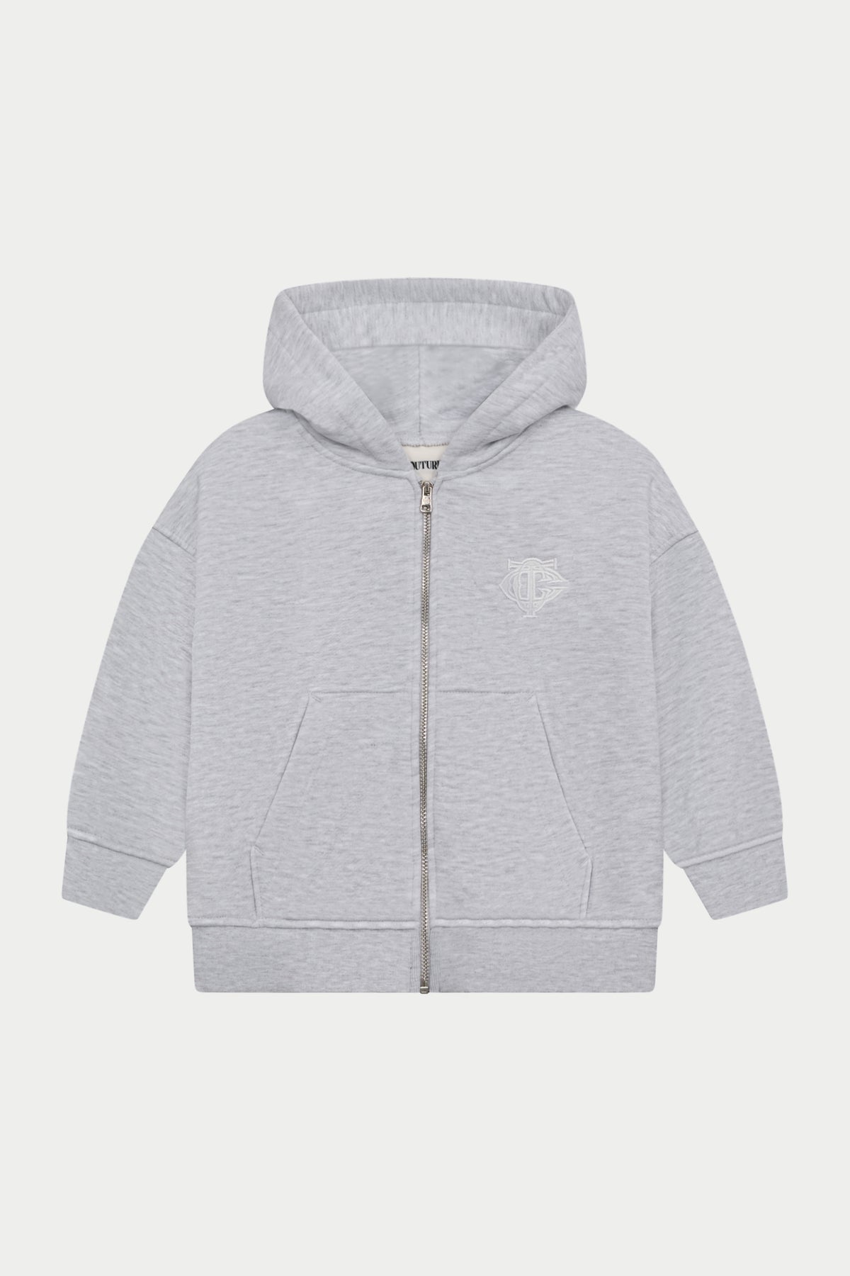 JUNIOR ZIP THROUGH EMBLEM APPLIQUE HOODIE - GREY MARL