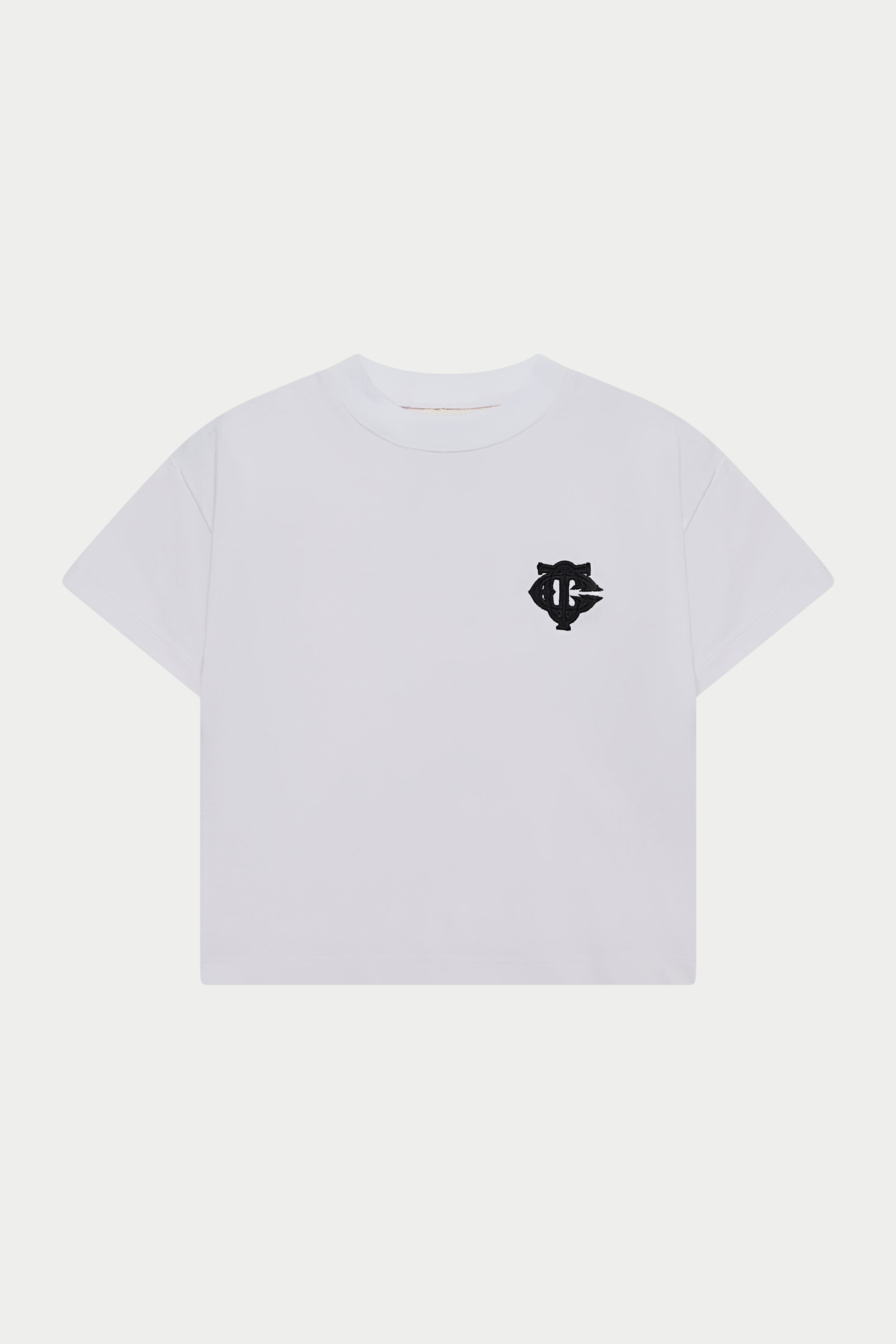 KIDS MONOGRAM EMBLEM APPLIQUE T-SHIRT - WHITE
