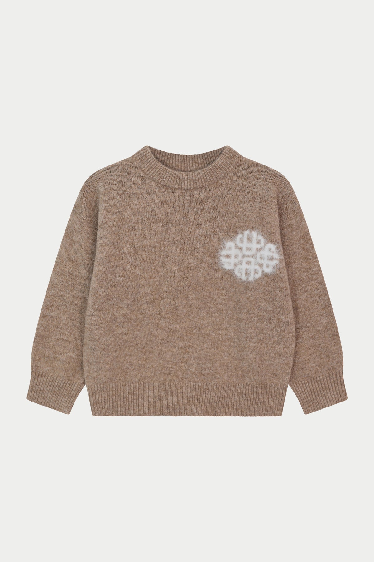 JUNIOR EMBLEM FLUFFY KNIT CREW - BEIGE
