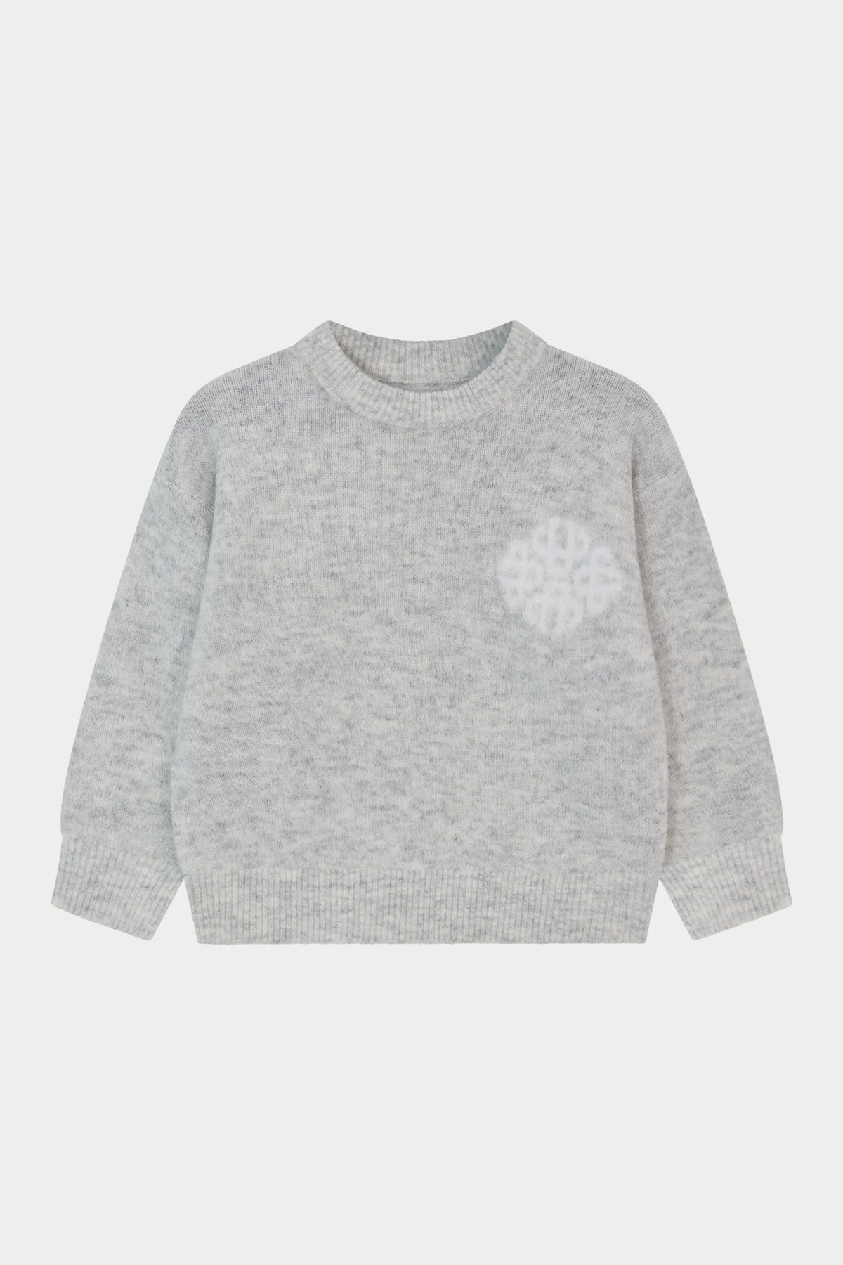 KIDS EMBLEM FLUFFY KNIT CREW - GREY MARL