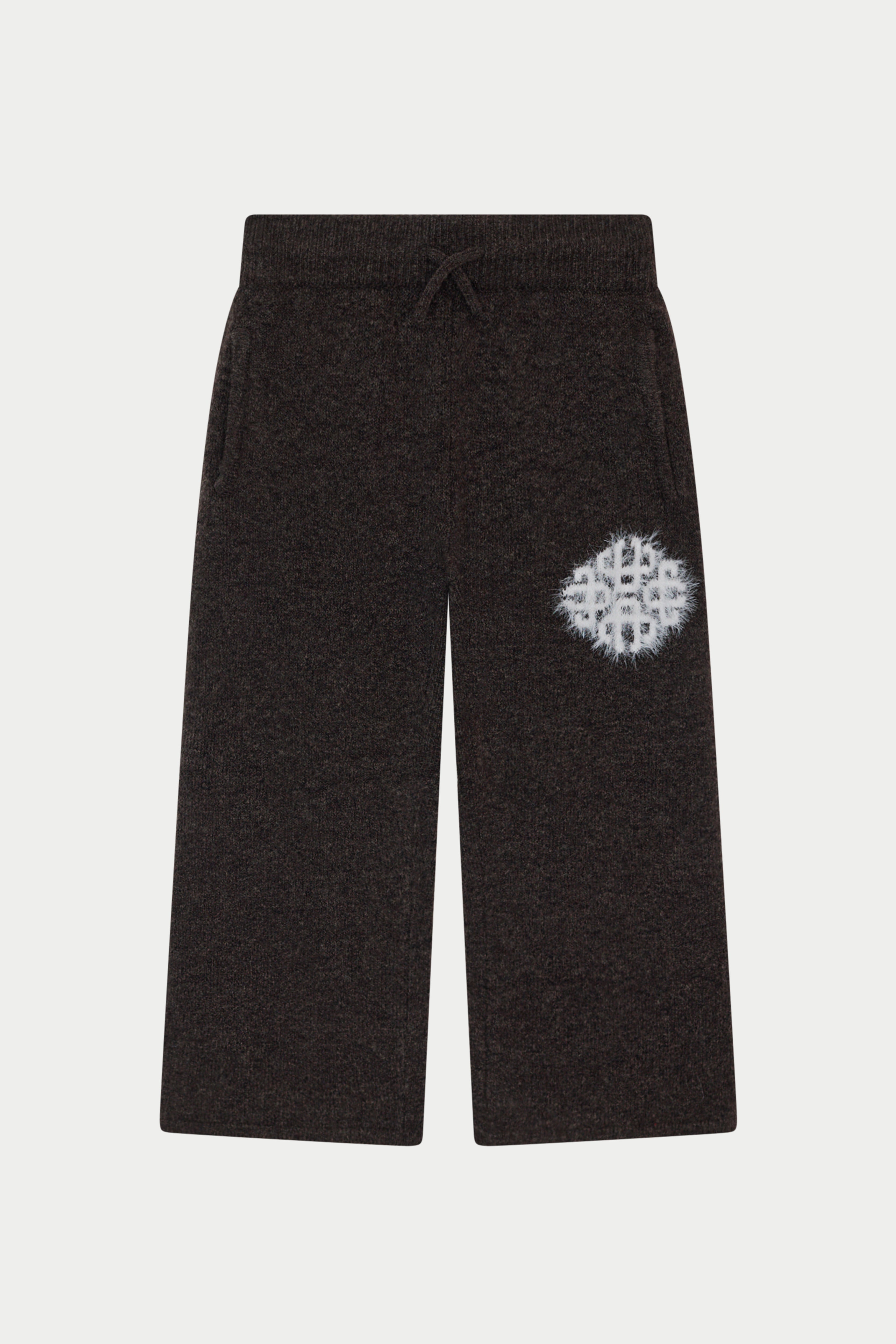 JUNIOR EMBLEM FLUFFY KNIT JOGGERS - BROWN